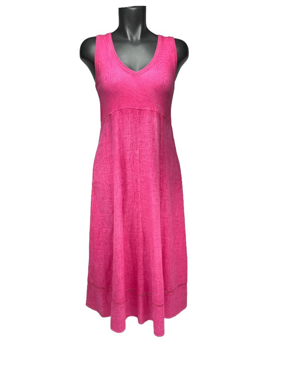 MELANIE LYNE Linen Designer Knit V-Neck Pocket Sleeveless Pink‎ Summer Dress XS